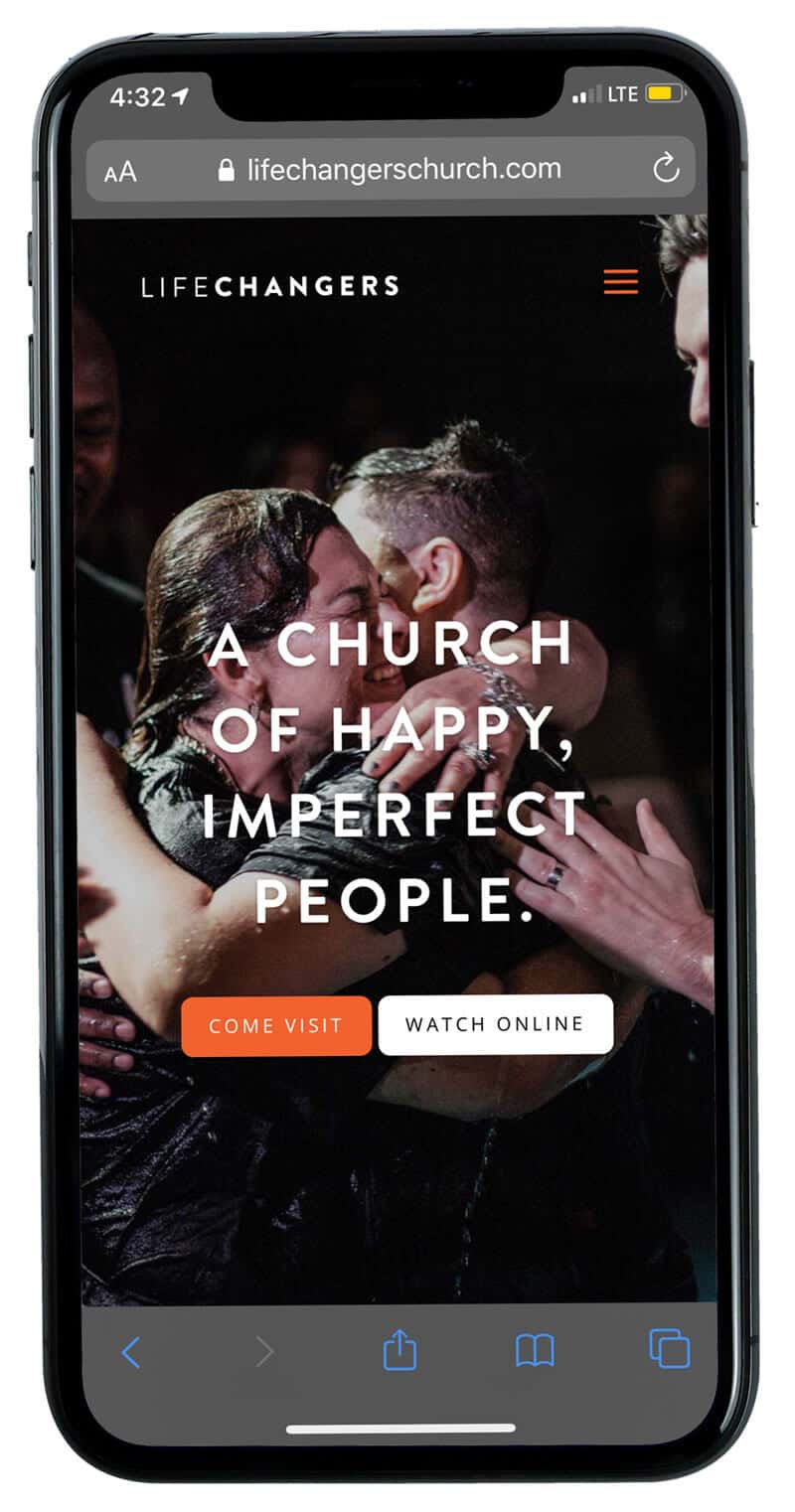 Phone displaying new website